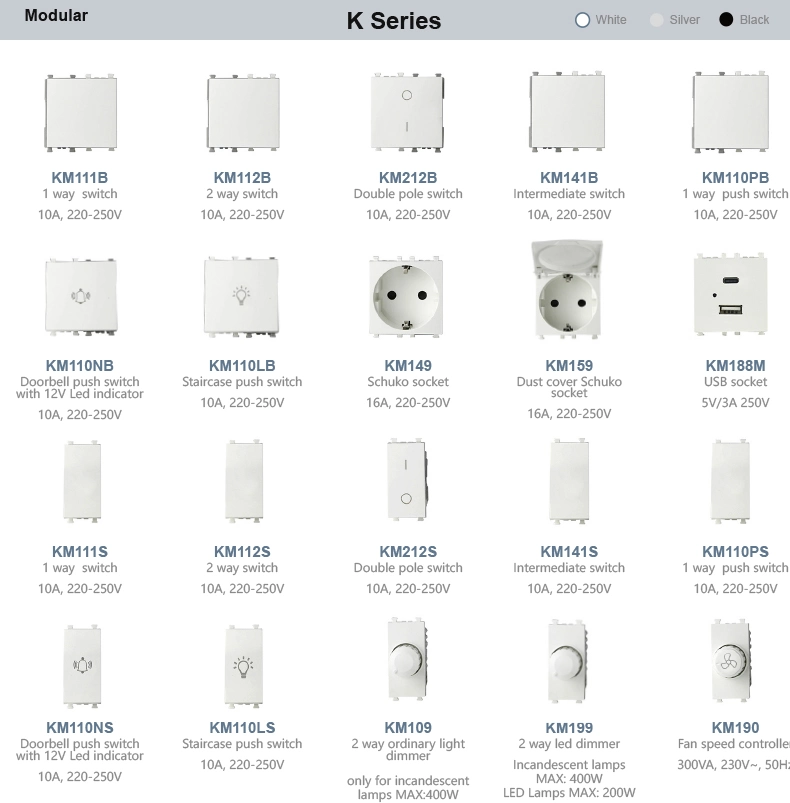 PC,Glass,Aluminum Material Italian standard 7 gang plastic plate with 7 way Modules electrical Wall switches for home